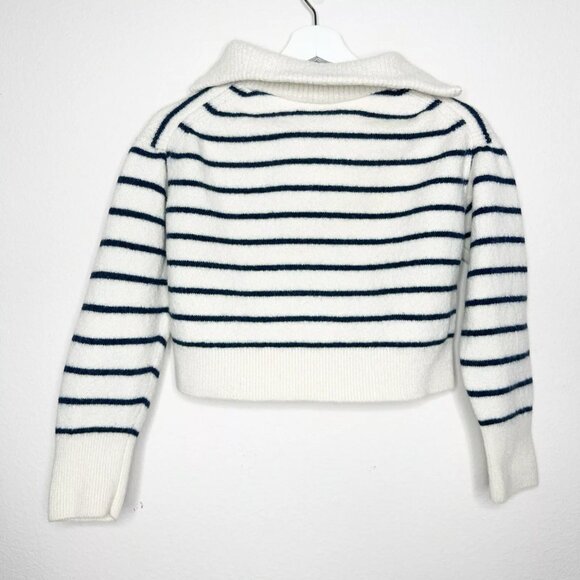 La Ligne - Cream and Navy Striped Merino Zip Sweater - Size S - Picture 4 of 6